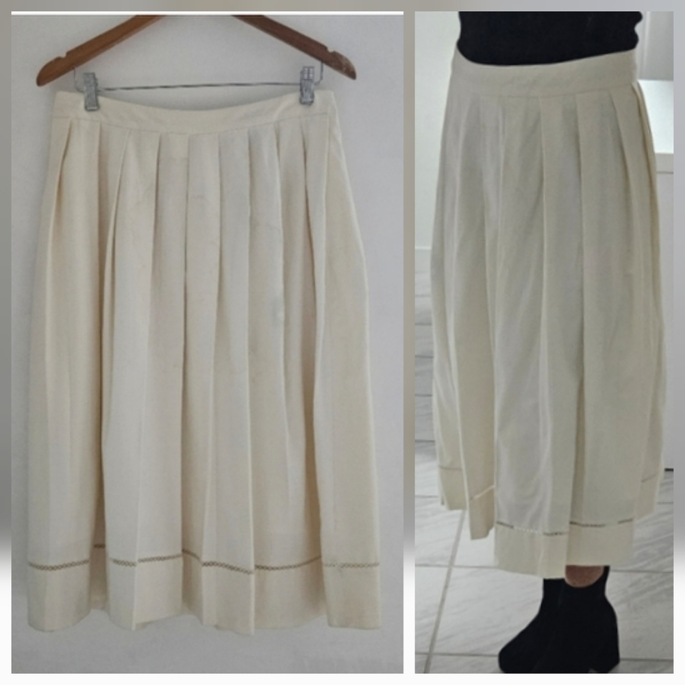 Plien Sud Vintage Ivory High Waist Perforated Pleated Skirt